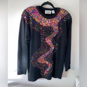 Vintage Real Fur Blend Sequined Holiday Style Sweater Size M